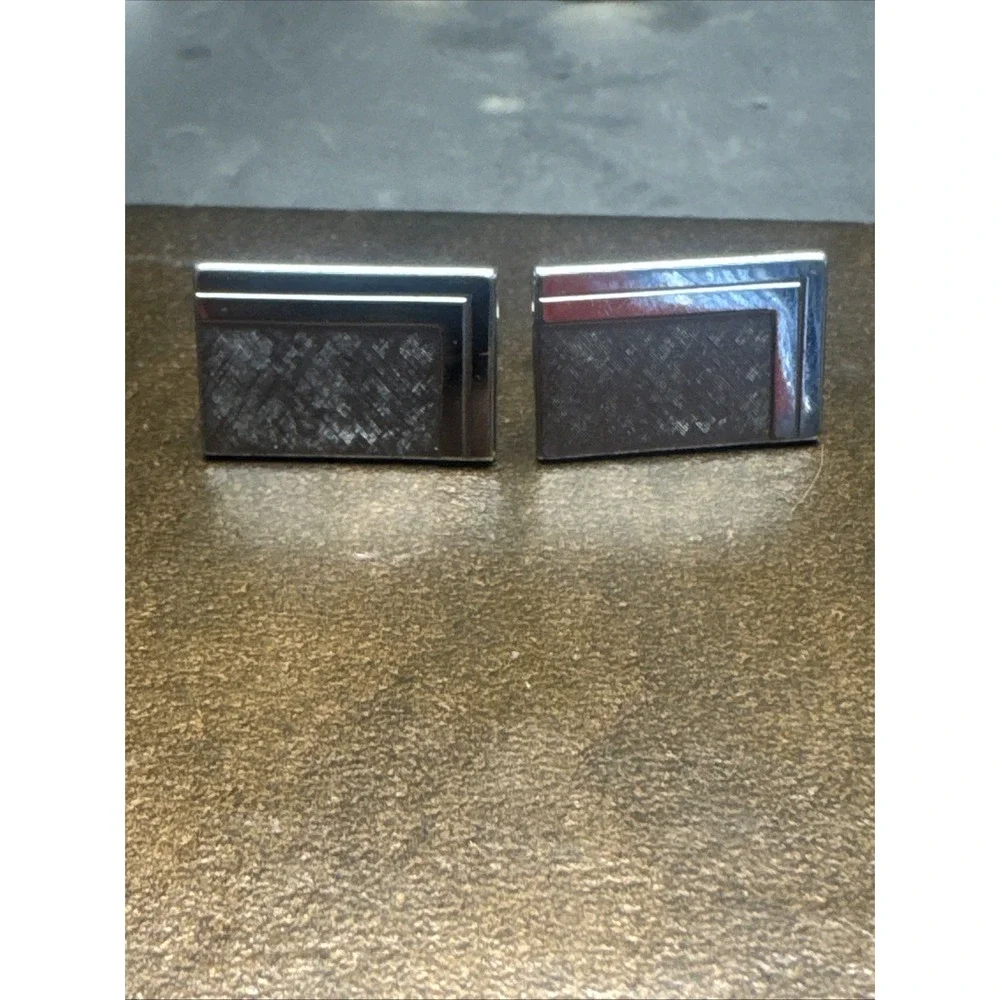 MCM Cufflinks SWANK‎ Silver Toned Square Beveled Edge 3/4